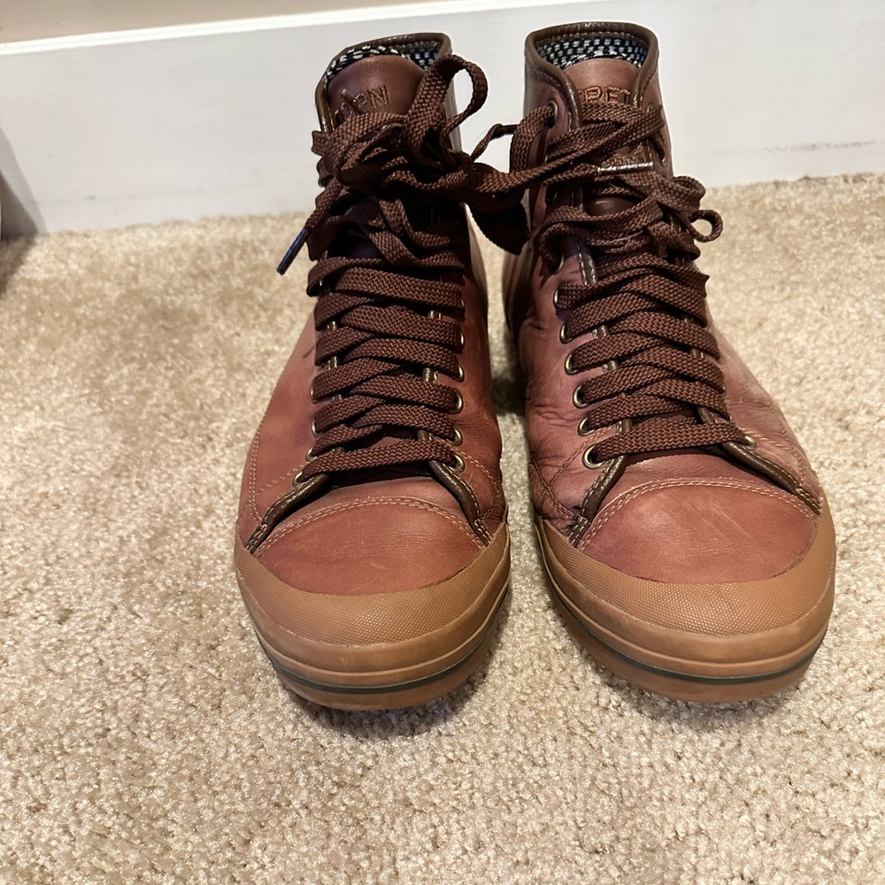 Tretorn Shoes Brown Leather Mens Size 10.5 Lace Up Sneaker Hi Top